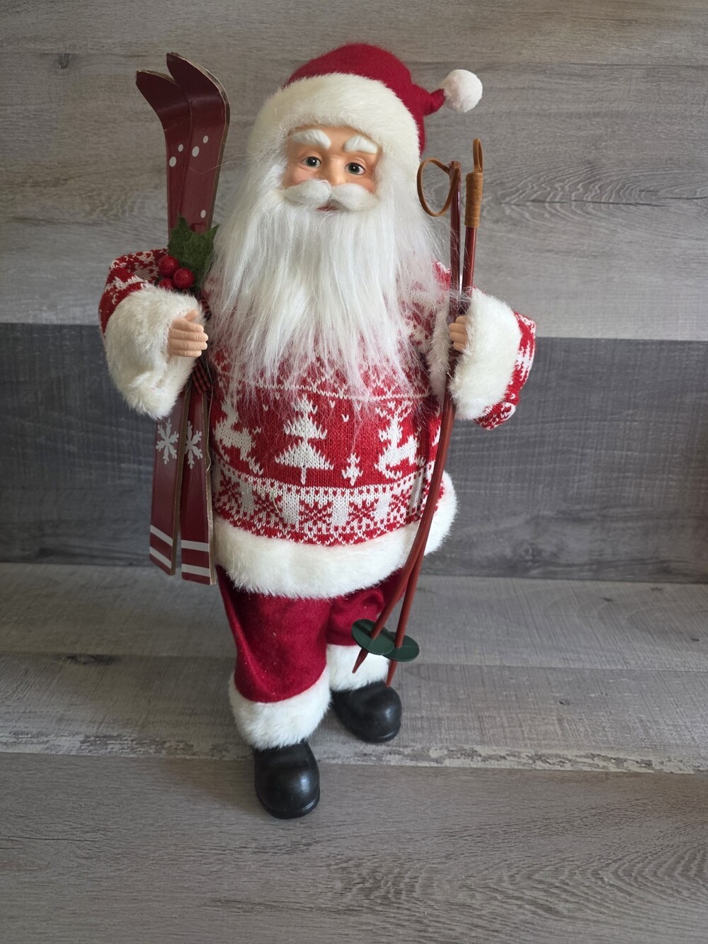 18” Country Santa Claus Skis Poles Christmas Skiing Figure Christmas Decor G30